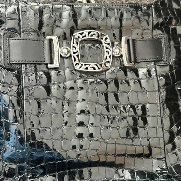 Vintage Brighton Black Croc Embossed Leather Hobo Purse Shoulder Bag D827559 - Picture 9 of 9